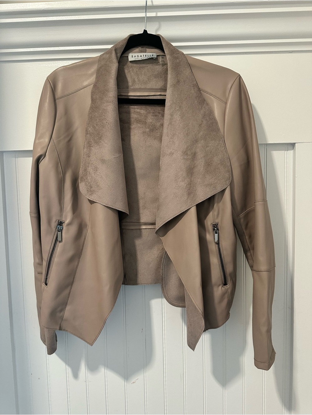 bagatelle Taupe Draped Faux Leather Jacket